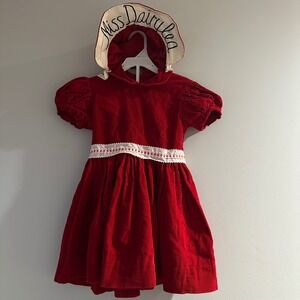 Unbranded Corduroy Dress Bonnet Set Toddler Red Good Miss Dairylea Vintage 1950s